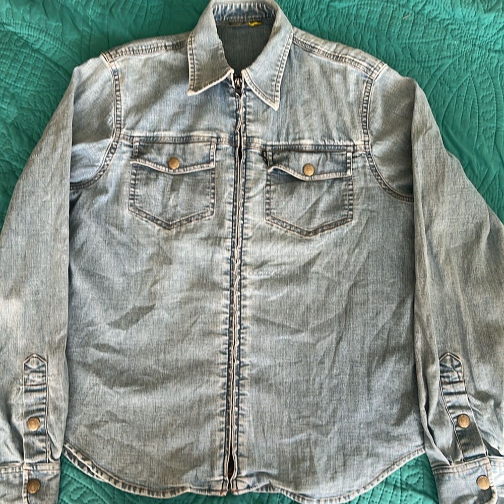 Lauren Jeans Co Blue Denim zip up shirt size S - M